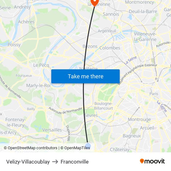 Velizy-Villacoublay to Franconville map