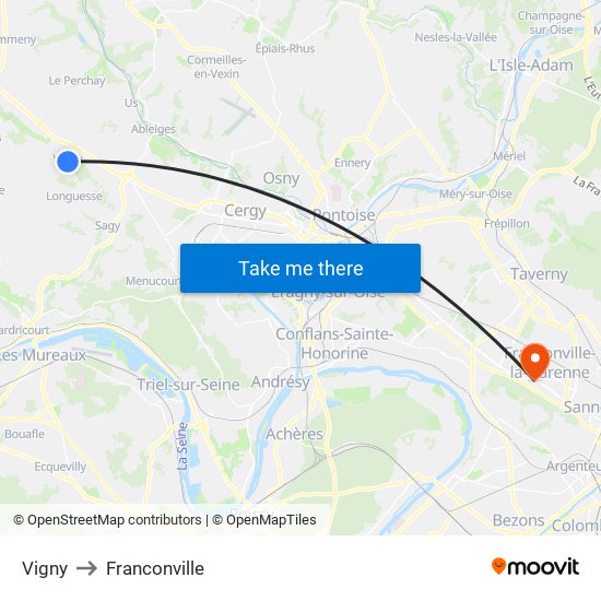 Vigny to Franconville map