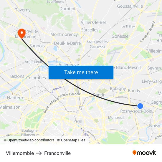 Villemomble to Franconville map