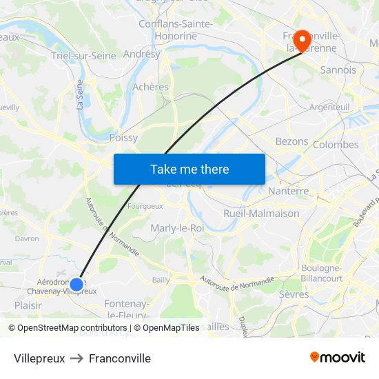 Villepreux to Franconville map