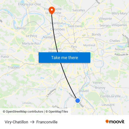 Viry-Chatillon to Franconville map