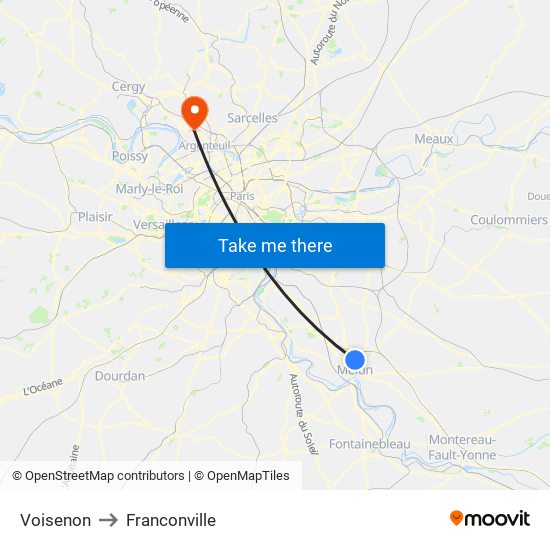 Voisenon to Franconville map