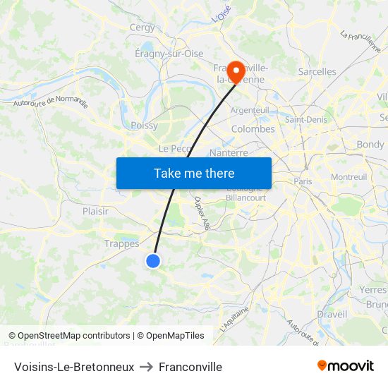 Voisins-Le-Bretonneux to Franconville map