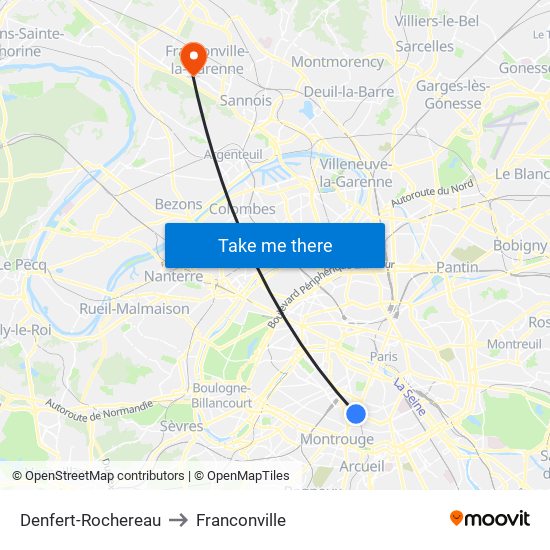 Denfert-Rochereau to Franconville map