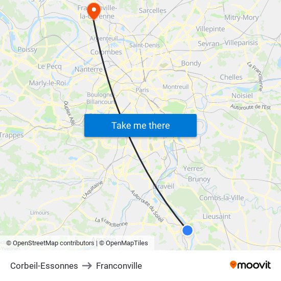 Corbeil-Essonnes to Franconville map