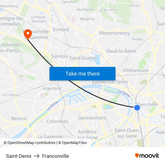 Saint-Denis to Franconville map