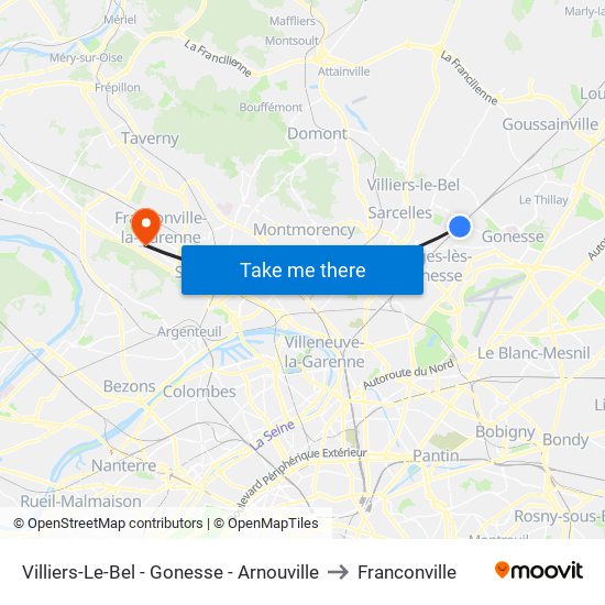 Villiers-Le-Bel - Gonesse - Arnouville to Franconville map