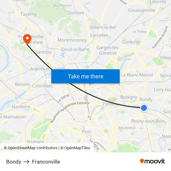 Bondy to Franconville map