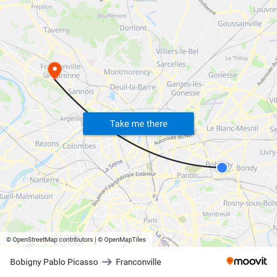 Bobigny Pablo Picasso to Franconville map