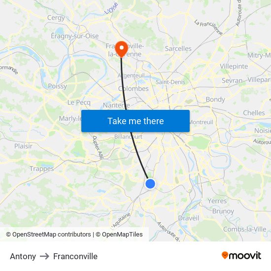 Antony to Franconville map