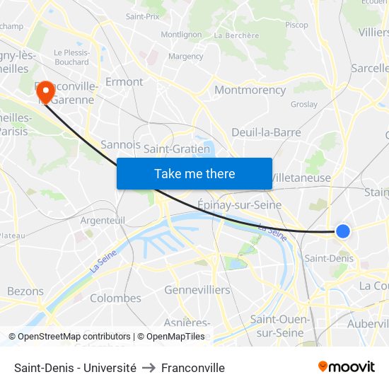 Saint-Denis - Université to Franconville map