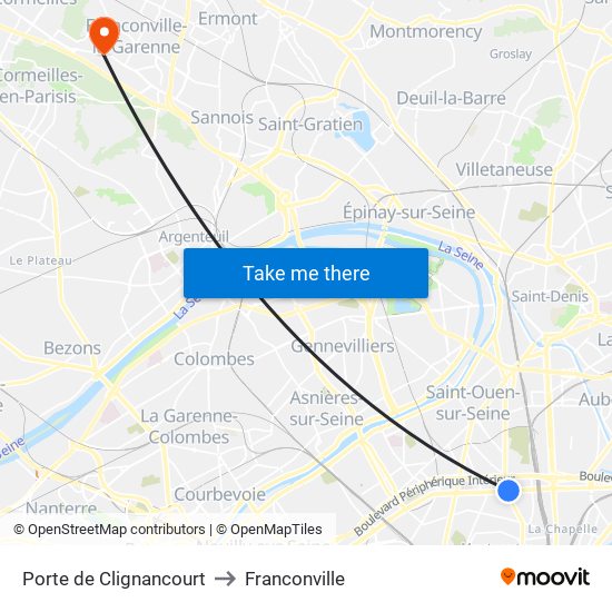 Porte de Clignancourt to Franconville map