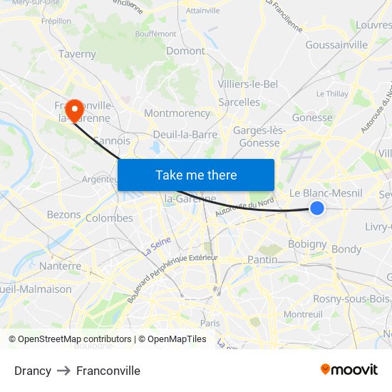 Drancy to Franconville map