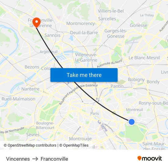 Vincennes to Franconville map
