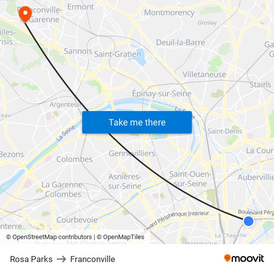 Rosa Parks to Franconville map