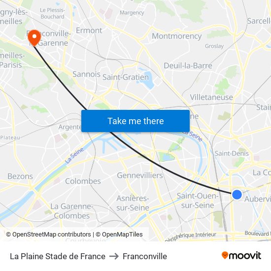 La Plaine Stade de France to Franconville map