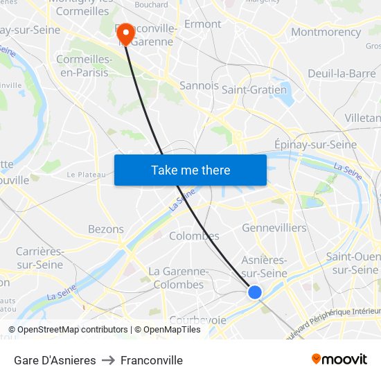 Gare D'Asnieres to Franconville map