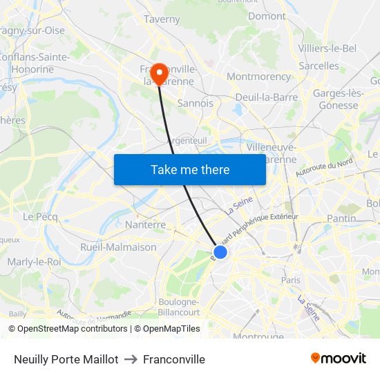 Neuilly Porte Maillot to Franconville map