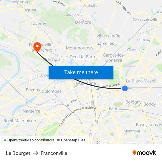 Le Bourget to Franconville map