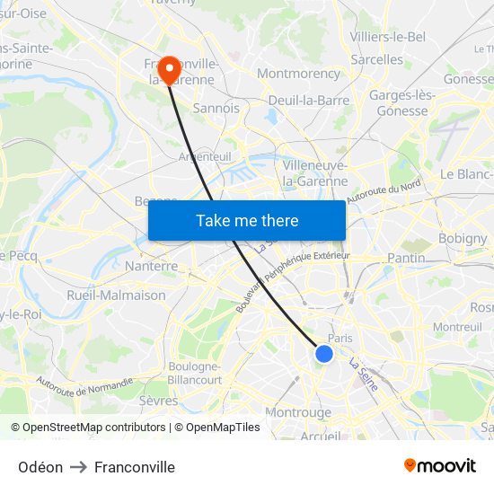 Odéon to Franconville map