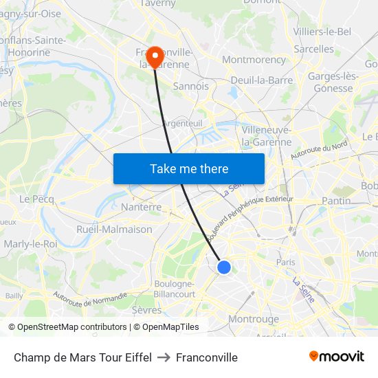 Champ de Mars Tour Eiffel to Franconville map