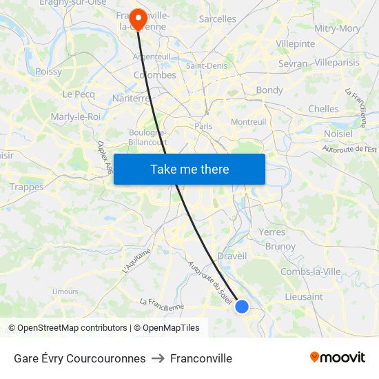 Gare Évry Courcouronnes to Franconville map