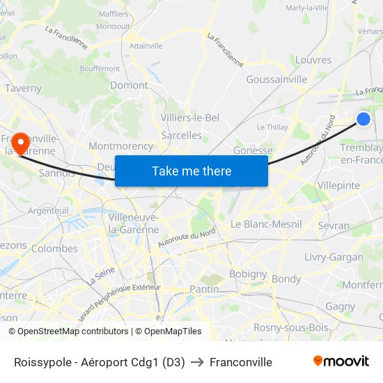 Roissypole - Aéroport Cdg1 (D3) to Franconville map