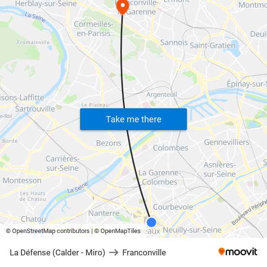 La Défense (Calder - Miro) to Franconville map