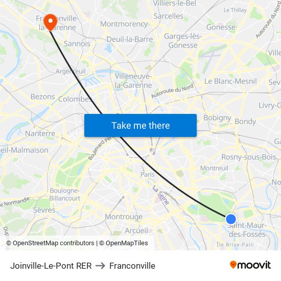 Joinville-Le-Pont RER to Franconville map