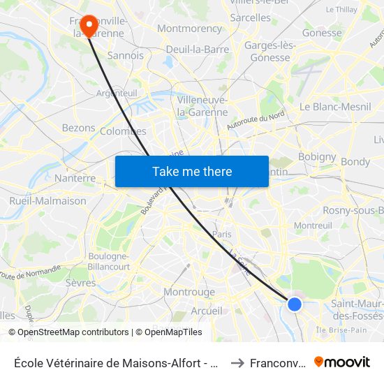 École Vétérinaire de Maisons-Alfort - Métro to Franconville map