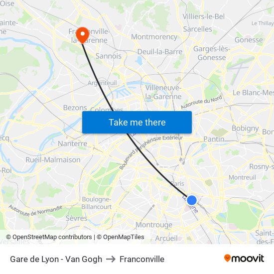 Gare de Lyon - Van Gogh to Franconville map