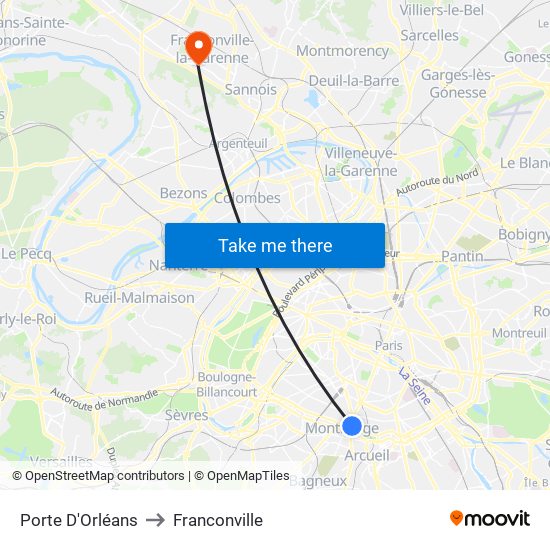 Porte D'Orléans to Franconville map