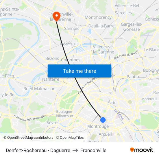 Denfert-Rochereau - Daguerre to Franconville map