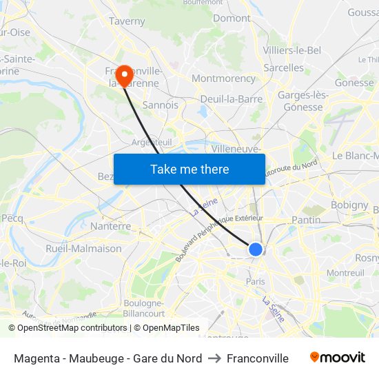 Magenta - Maubeuge - Gare du Nord to Franconville map