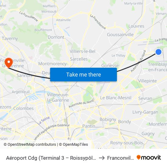 Aéroport Cdg (Terminal 3 – Roissypôle) to Franconville map