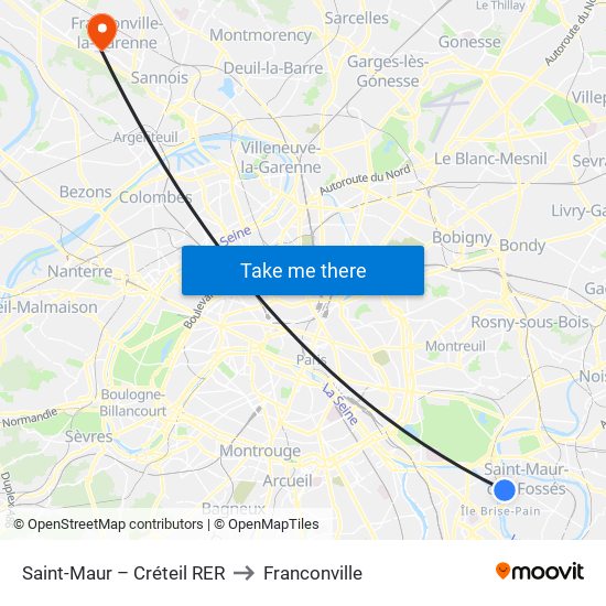 Saint-Maur – Créteil RER to Franconville map