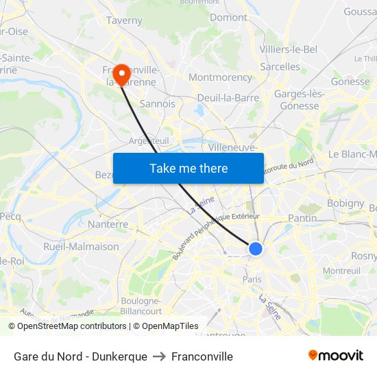 Gare du Nord - Dunkerque to Franconville map
