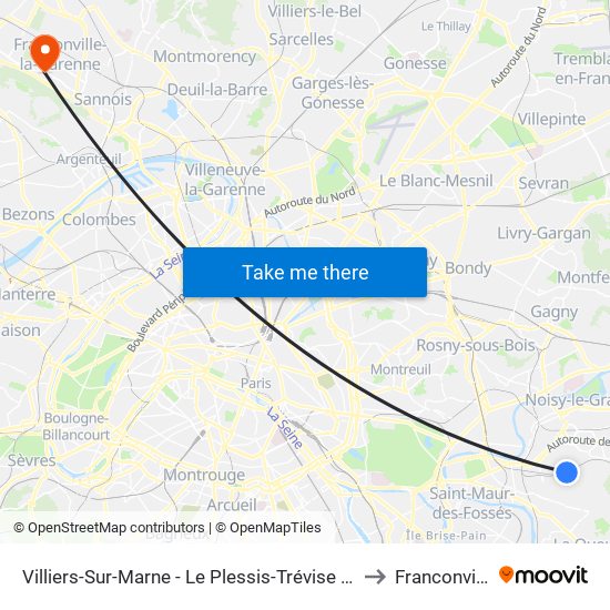 Villiers-Sur-Marne - Le Plessis-Trévise RER to Franconville map