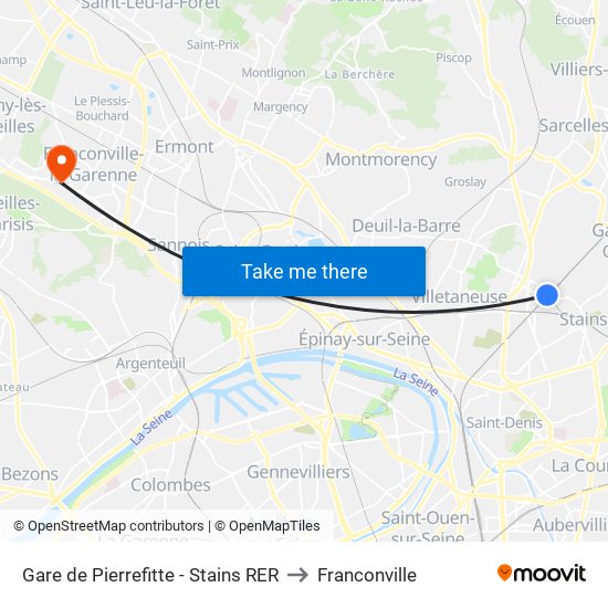 Gare de Pierrefitte - Stains RER to Franconville map