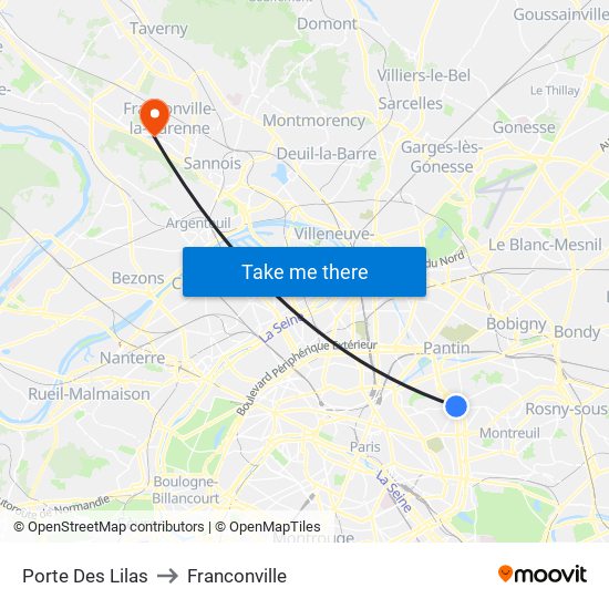 Porte Des Lilas to Franconville map