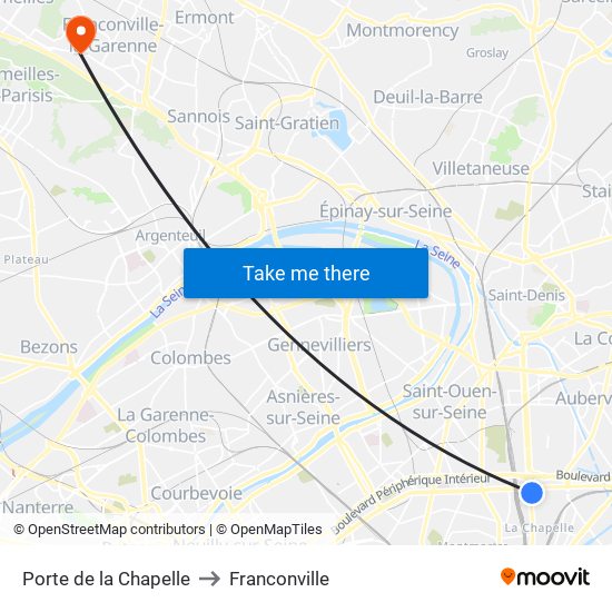 Porte de la Chapelle to Franconville map