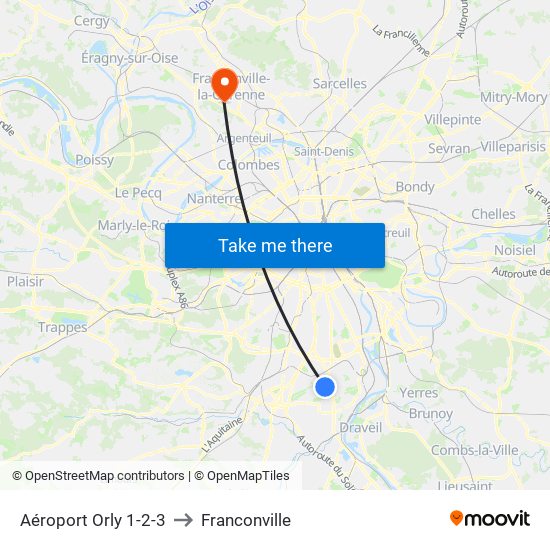 Aéroport Orly 1-2-3 to Franconville map