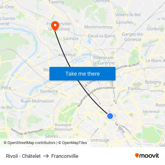 Rivoli - Châtelet to Franconville map