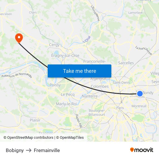 Bobigny to Fremainville map