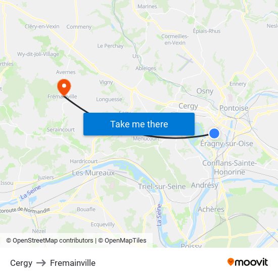 Cergy to Fremainville map