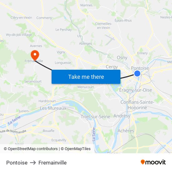 Pontoise to Fremainville map