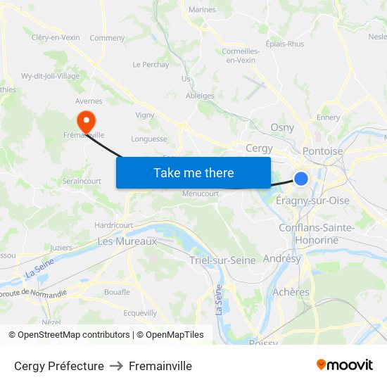 Cergy Préfecture to Fremainville map
