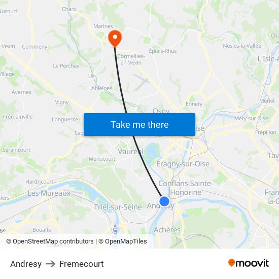 Andresy to Fremecourt map