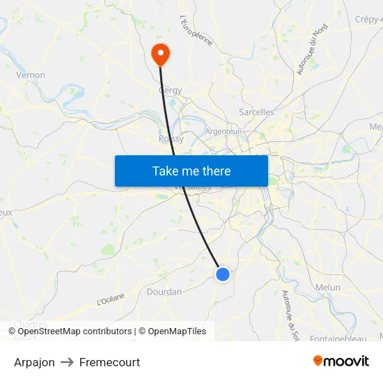 Arpajon to Fremecourt map