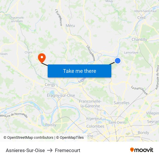 Asnieres-Sur-Oise to Fremecourt map